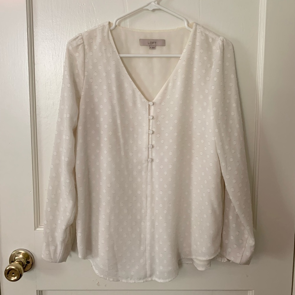 Loft White Flowy Blouse, XS
